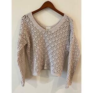 Artelier Nicole Miller Women's Large Open Knit Pullover Sweater Beige Polyester